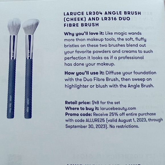 LARUCE LR304 ANGLE BRUSH (CHEEK) AND LR316 DUO
FIBRE BRUSH - Picture 6 of 8